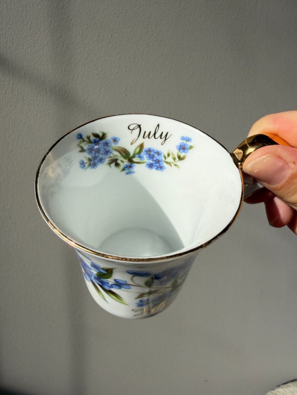 3/$30 🌟 Vintage July Floral Teacup & Saucer Set – Gold Trim Blue Forget-Me-Nots - Picture 5 of 12